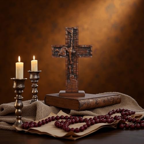 Texphw Wood Cross - Christian Hanging Wall Mantel Decor with Blessed Jesus Design Enrich Your Home Prayer Room or Church with Religious Art Gifts Ideal for Christmas Table Decor and Wall Art, 10 inch - size: 10"L x 6.2"W