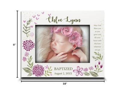 BELLA BUSTA-Personalize -Baptism, Dedication, Confirmation, First Communion Theme Picture Frame-Keepsake from Godparents, Friends, Family-UV Print Frame (Pink (5x7 Horizonta)) - color: Pink (5x7 Horizonta)