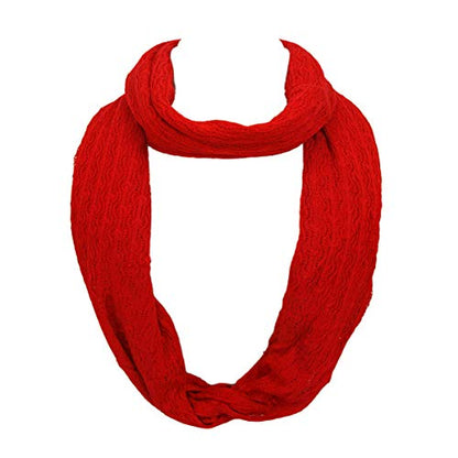 TrendsBlue Premium Solid Color Knit Infinity Circle Scarf - color: Red