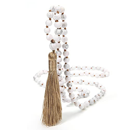 6MM Mala Beads Long Necklace for Meditation Prayer - style: Natural White Howlite