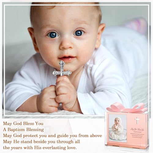Vercraft 24 Set Baptism Picture Frame 3.5 x 5 Acrylic Baby Shower Baptism Favor Christening Gifts for Boy Girl with Plastic Crystal Boxes and Satin Ribbon Bows for Religious First Communion(Rose Gold) - color: Rose Gold