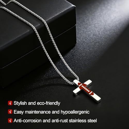 Baseball Football Cross Necklace for Men Boys Sport Chain Gifts - color: Silver, style: Football