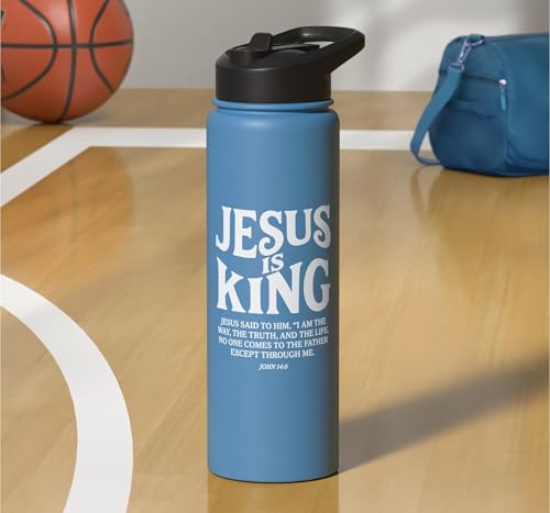 Jesus Is King John 14 6 Faith Bible Verse Stainless Steel Insulated Water Bottle - color: Light Blue