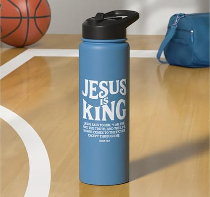 Jesus Is King John 14 6 Faith Bible Verse Stainless Steel Insulated Water Bottle - color: Light Blue