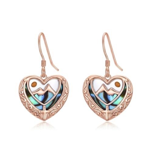 AOBOCO 925 Silver Mustard Seed Cross Heart Dangle Drop Earrings Women - color: Silver-14K Rose Gold