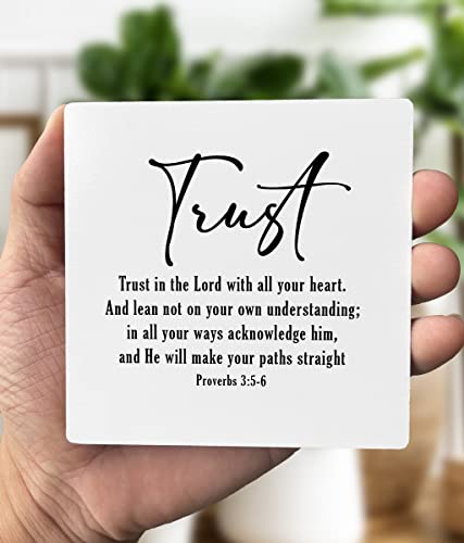 Christian Quote Wood Plaque - Proverbs 3:5-6 Trust In The Lord - Wooden Stand - Meaningful Bible Verse Sign - color: Proverbs 3:5-6 01