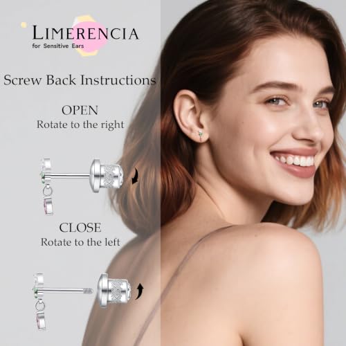 Limerencia Titanium Flat Back Screw Back Stud Earrings for Women Men - color: Silver 6