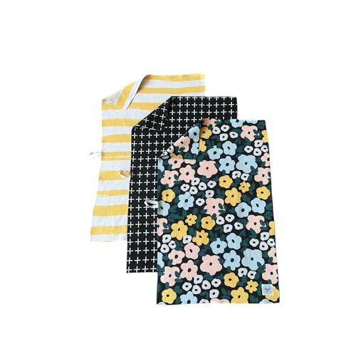 Kitchen Towels, Dish Towels for Kitchen, 3 Pc Kitchen Towel Set - color: Black Yellow