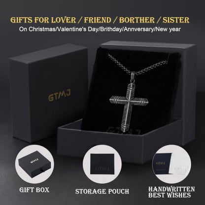 Stainless Steel Cross Necklace for Men with Adjustable Box Chain Christian Cross neckalce Gift - color: Grey-Black