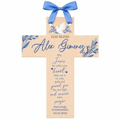 Personalized First Communion Favor | Personalized Wood Cross | Religious Keepsake Baptism Gifts | Wood Sign Personalized Baptism Cross For Girls and Boys | First Communion Gifts | Holy Communion (May Jesus) - color: May Jesus