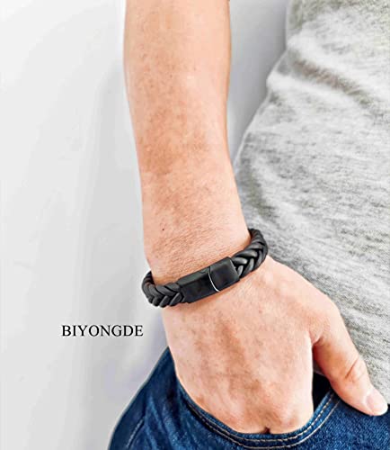 Handmade Braided Leather Bracelet, Black Stainless Steel Clasp, Mens, Cool Classic Stylish - color: Brown