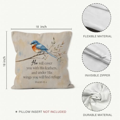 Farmhouse Christian Bible Verse Blue Bird Throw Pillow Cover 18x18 - color: Christian