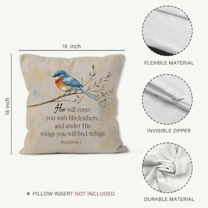 Farmhouse Christian Bible Verse Blue Bird Throw Pillow Cover 18x18 - color: Christian