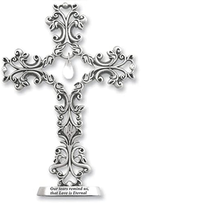 Cathedral Art Standing Cross with Dangling Tear-Shaped Crystal Figurine, Model:QP321 - style: Crystal Dangles