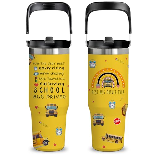 30oz Bus Driver Tumbler with Handle, School Bus Driver Gifts for Women Men - color: SchoolBusDriver1