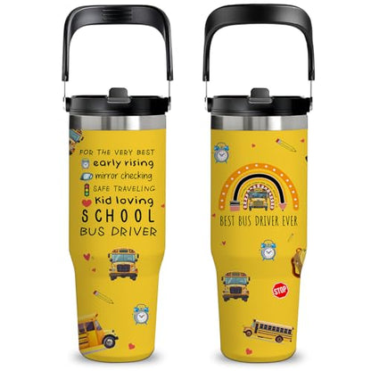 30oz Bus Driver Tumbler with Handle, School Bus Driver Gifts for Women Men - color: SchoolBusDriver1