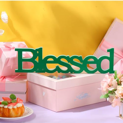Blulu Blessed Letter Table Sign Wooden Blessed Standing Sign,Green - color: Green