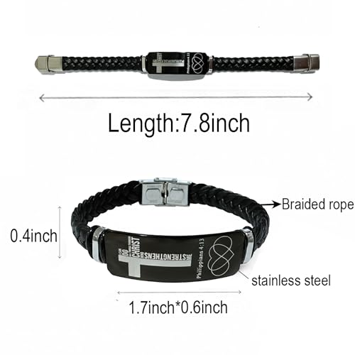 Adjustable Leather Christian Bracelet For Men, Faith Religious Gifts - color: PHILIPPIANS 4:13