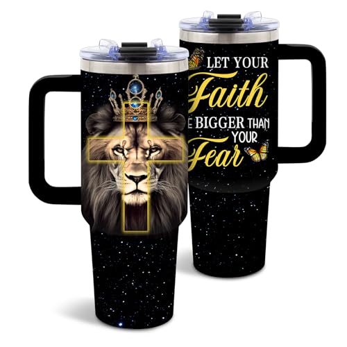 DUUV Faith over Fear Tumbler 40oz, Insulated Christian Gifts for Women Man - color: Lion Faith