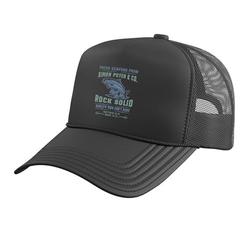 Christian Faith Jesus Simon Peter Funny Seafood Bible Verse Trucker Hat with Adjustable Mesh Back - color: Black