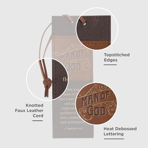 Christian Art Gifts Premium Faux Leather Bookmark for Men: Man of God - color: Brown/Man of God