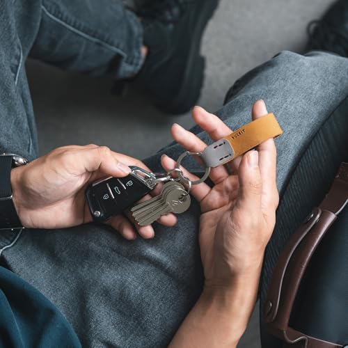 VULKIT Genuine Leather Keychain for Men & Women Everyday Carry Accessories - color: Wheat/Grey