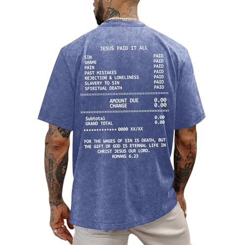 Christian Faith God Shirts for Men Jesus Bible Verse Acid Wash Shirt Oversized Religious Tshirts Vintage Graphic Tees - color: Blue, size: Medium