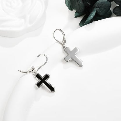 Cross Earrings 925 Sterling Silver Dangle Earring Gifts for Women - style: Black Onyx Cross