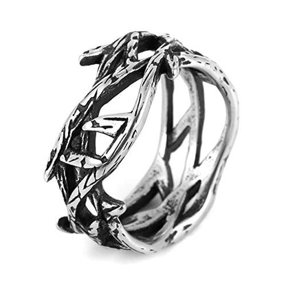 HZMAN Jesus Crown of Thorns Ring for Men Stainless Steel Pinky Ring - color: Silver