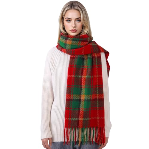 Clothirily Womens Winter Scarf, Oversized Long Blanket Plaid Shawl Wrap - color: Red & Green Plaid