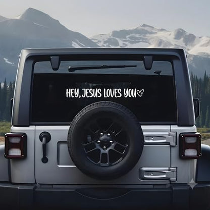 (2PCS) Hey Jesus Loves You Car Decal, Christian Vinyl Decal for Cars, Window, Truck, Laptop, Wall, Bumper, Vehicle, Waterproof Religious Decal - Christian Gifts for Men and Women - Size 8'' x 1''