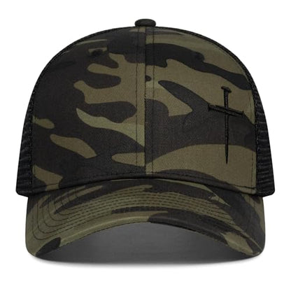 Christian Hats for Men Women,Jesus 3 Nail Cross Hat Christian Religious Gifts for Birthday/Christmas,Black and Silver - color: 591.camo-5