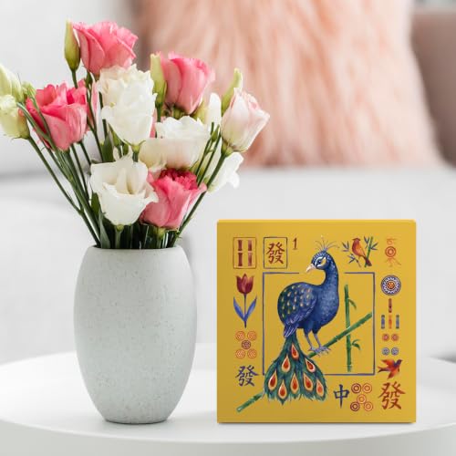 Mahjong Bird Bam Desk Sign Wooden Box Sign Table Decoration Yellow - color: yellow 1482