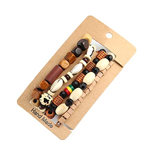 HZMAN Handmade Hemp Cords Wood Beads Leather Bracelets for Men Women - style: Shell Conch
