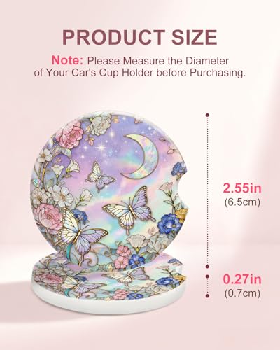 Swooflia 2 Pack Absorbent Ceramic Car Coasters for Women - color: Butterfly and Flower