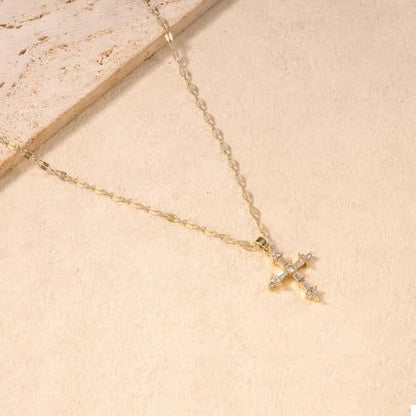Cross Necklace for Women,14K Gold Plated Cross Pendant Necklace Jewelry - color: GD-Clips
