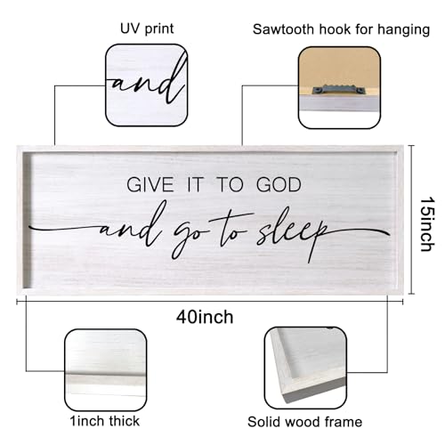 Give It to God and Go to Sleep Decorative Rustic Sign & Plaque Framed Wall Art for Couples, 40''×15'' Vintage Farmhouse Wooden Horizontal Wall Decor Above Bed, Cottagecore Wedding Gift for Bedroom - color: White Frame, style: Give It to God and Go to Slee