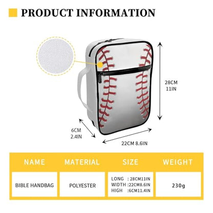 Coldinair Baseball Bible Cover for Women Girls Butterfly Bible Case Scripture Study Carrying Book Cover Church Bag Protective with Handle and Zippered Pocket - color: Baseball,white