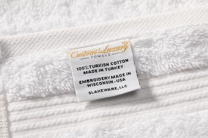 White Hand Towels for Bathroom - Monogrammed | Luxury Cotton Turkish Towels | Embroidered in USA | Set of 2 | Choose Set Color and Letter | A - Z | Script Font - color: White