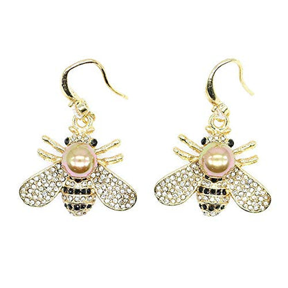 Honey Bee Brooches Crystal Insect Themed Bee Brooch Animal Fashion Shell Pearl Brooch Pin Gold Tone - color: Gold pearl earring