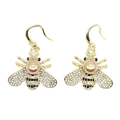 Honey Bee Brooches Crystal Insect Themed Bee Brooch Animal Fashion Shell Pearl Brooch Pin Gold Tone - color: Gold pearl earring