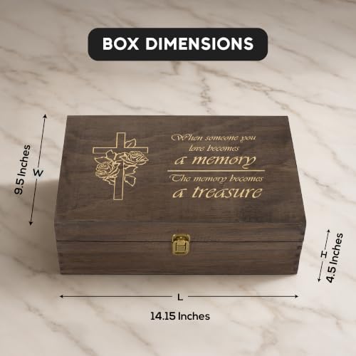 Memorial Engraved Wooden Keepsake Box, Memory Treasure Box with Inside Engraving, Sympathy Remembrance Gift Box for Photos, Letters, Mementos & Precious Memories, X-Large 14.15 x 9.5 x 4.5" - size: X-Large, style: Memorial