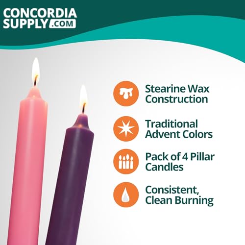 Concordia Supply 16" x 1.5" Advent Wreath Taper Candles (3 Purple, 1 Rose)
