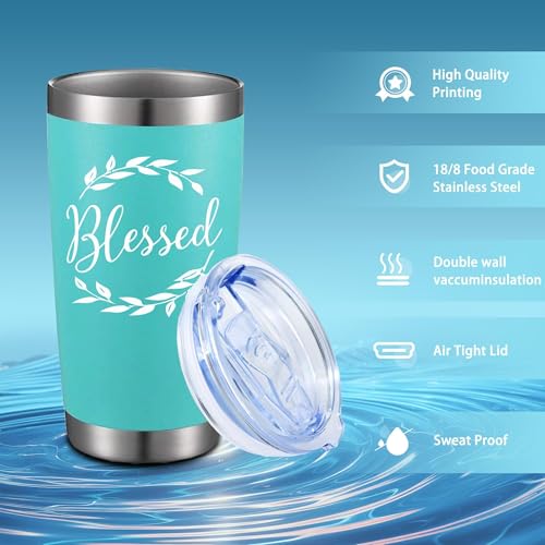 20oz Laurel Wreath Blessed Insulated Stainless Steel Tumbler with Lid - color: white-Mint