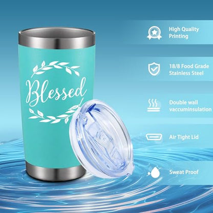 20oz Laurel Wreath Blessed Insulated Stainless Steel Tumbler with Lid - color: white-Mint