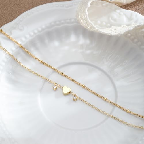 Ankle Bracelets for Women Waterproof Non Tarnish Anklet - style: 2 Layered Bead&Heart-GD