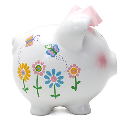 Child to Cherish Ceramic Piggy Bank for Girls, Flutter Flies - color: Flutter Flies