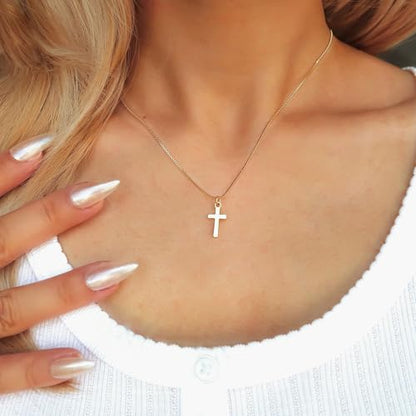 NIXMAX Small Cross Necklace for Women, 14K Gold Silver Plated Pendant - color: Gold-Simple Small Cross