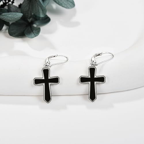 Cross Earrings 925 Sterling Silver Dangle Earring Gifts for Women - style: Black Onyx Cross