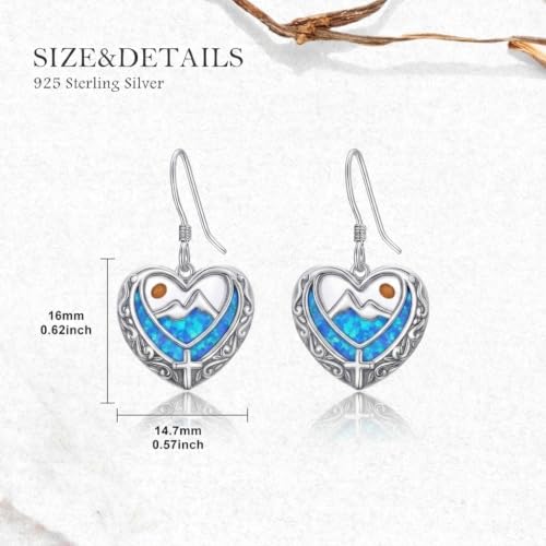 AOBOCO 925 Silver Mustard Seed Cross Heart Dangle Drop Earrings Women - color: Silver-Blue Opal